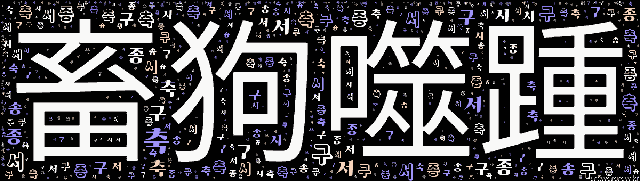[워드 클라우드]: 축구서종 (畜狗噬踵): 기르던 개가 발꿈치를 문다는 뜻으로, 도와주고 은혜를 베푼 사람에게 도리어 화를 입는다는 의미.-19